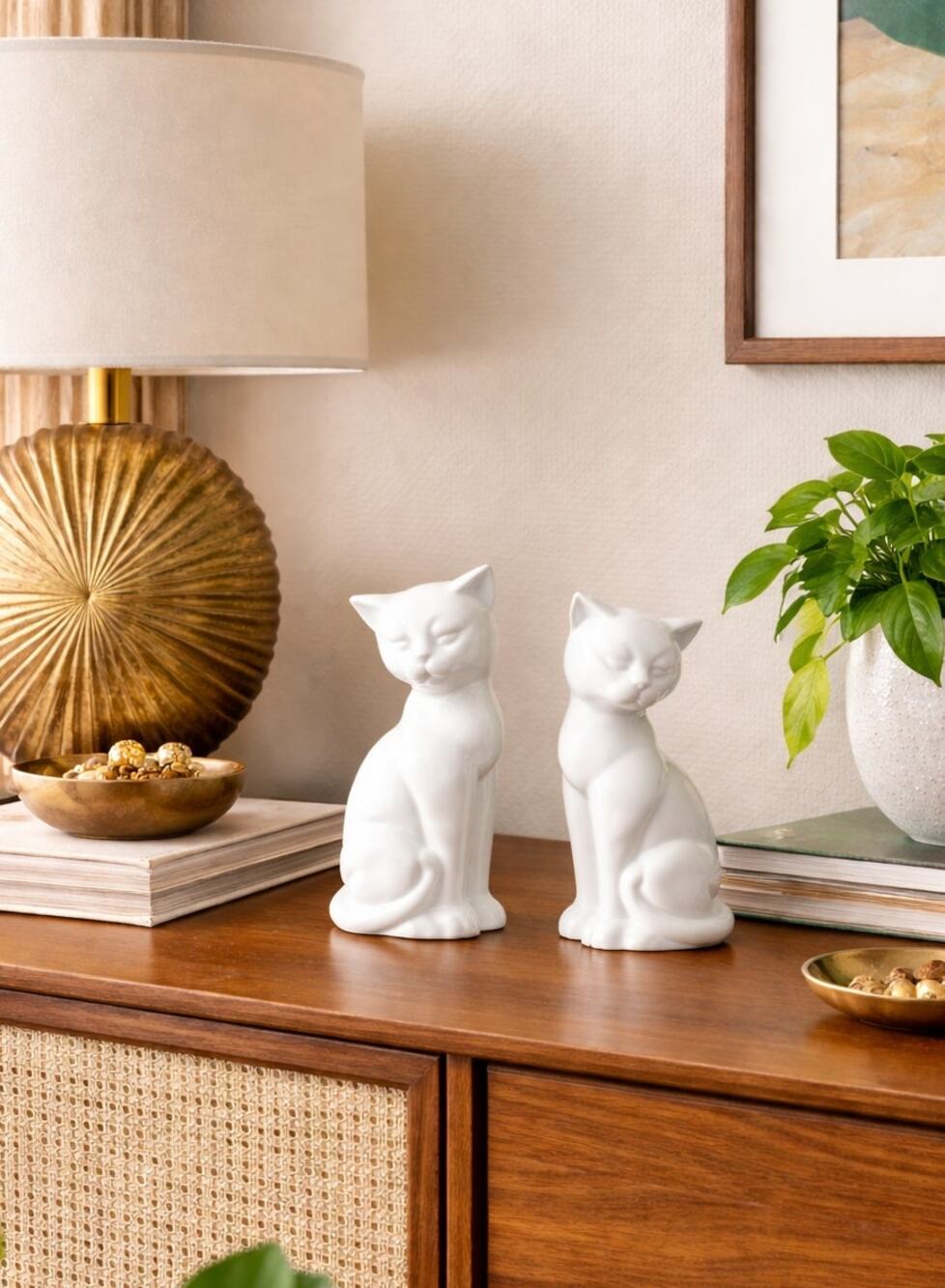 Vintage Pair TOYO JAPAN White Porcelain Tuxedo Cat Kitten Statue